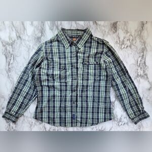 Route 66 Women's Plaid Button Down Shirt - Navy and Light Green